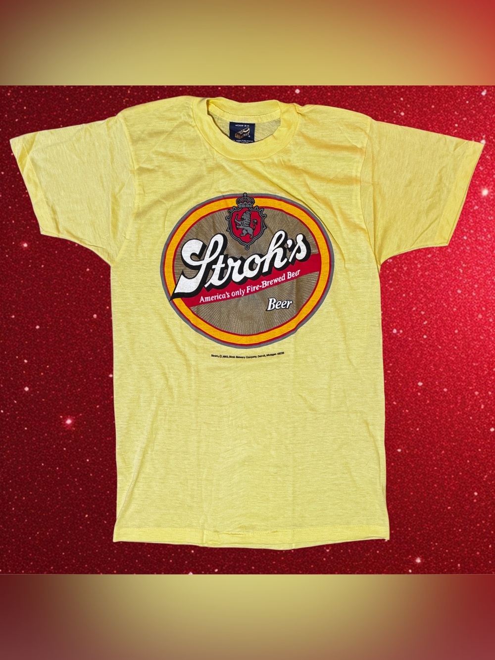 Vtg 1983 Single Stitch Stroh's Beer T Shirt Paper Thin Deadstock Promo M 80s NOS
